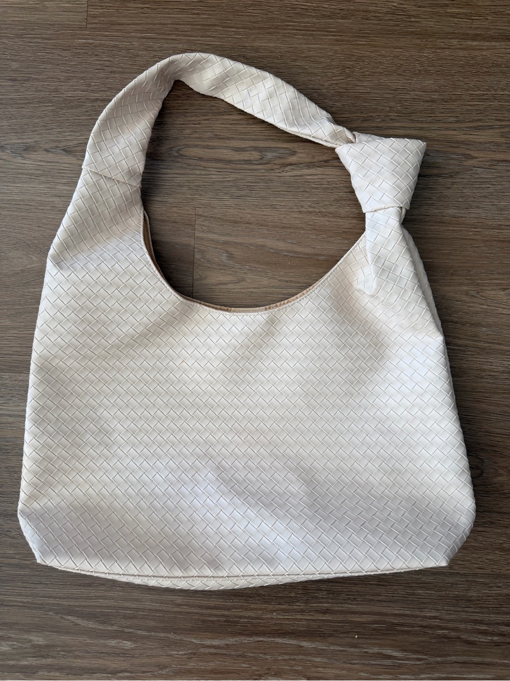 Woven Shoulder Hobo Bag in Cream